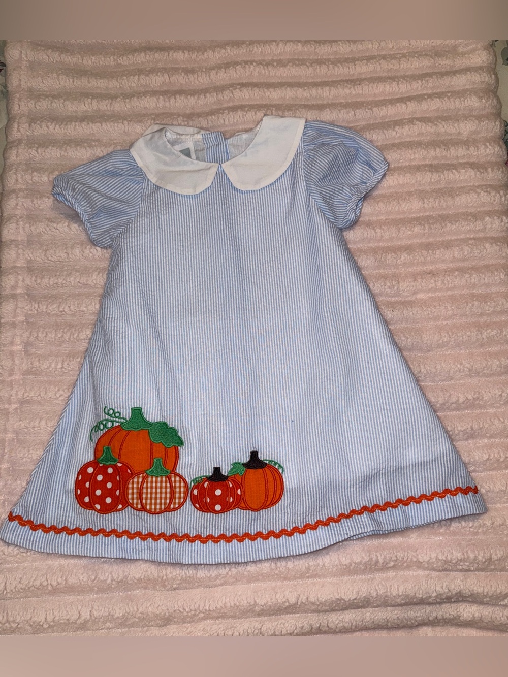 Lil Cactus LIGHT BLUE SEERSUCKER PUMPKIN A-LINE DRESS Sz 18-24 Months NWOT